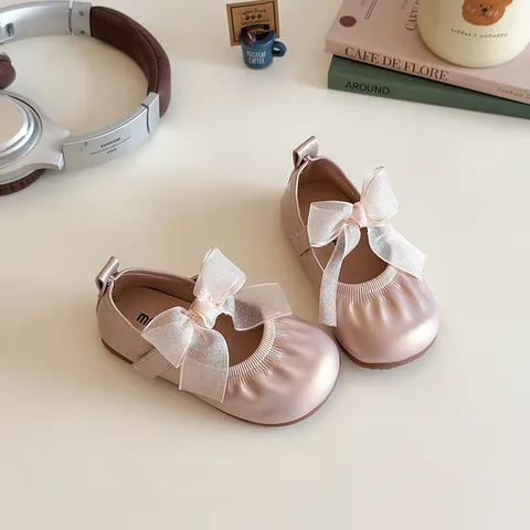 Girls Mary Jane Shoes Bowknot PU Leather Princess Flat Shoes For Toddler Little Girls Wedding Party Sweet Dress Shoes