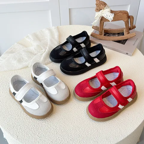 Kids Mary Jane Style Sneakers Fashion Casual Sports Shoes Hook And Loop PU Leather Non Slip Rubber Sole For Toddler Boys Girls
