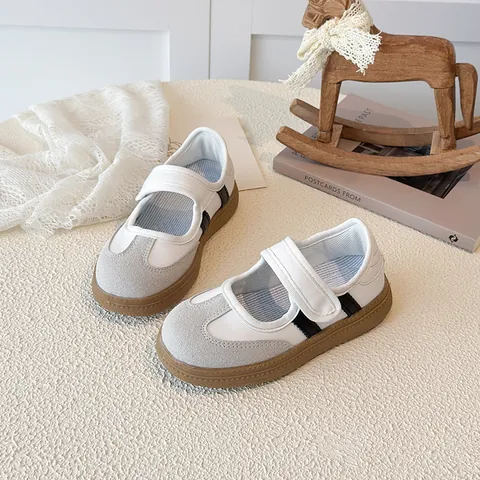 Kids Mary Jane Style Sneakers Fashion Casual Sports Shoes Hook And Loop PU Leather Non Slip Rubber Sole For Toddler Boys Girls