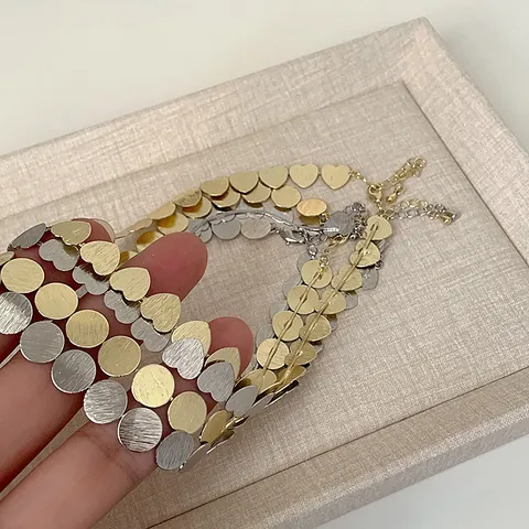 Collar Y Pulsera Minimalista De Metal Cepillado Con Corazón Y Disco Redondo Para Mujer Chapado En Oro Plata Joyería De Moda Geométrica