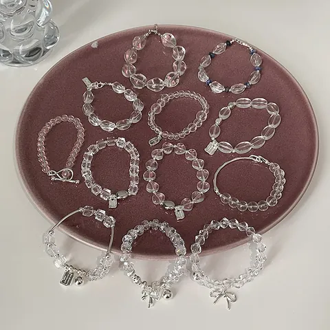 Minimalistisches Transparentes Kristallperlen Armband Für Damen Vergoldet Elegant Mode Herz Schleife Anhänger Verstellbare Handkette Schmuck Geschenk