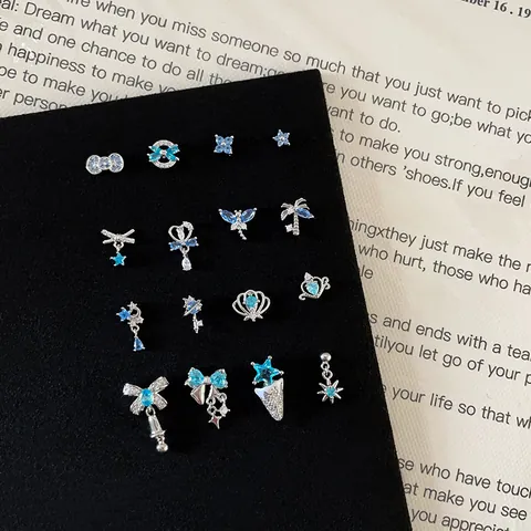 Minimalist Blue Zircon Bow Star Ear Bone Stud For Women 925 Sterling Silver Earring Post Alloy Piercing Jewelry Accessories