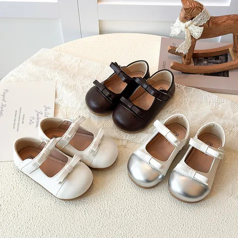 Chaussures Princesse Mary Jane pour Petites Filles Décor Double Nœud Semelle Souple Respirantes Ballerines en Cuir PU