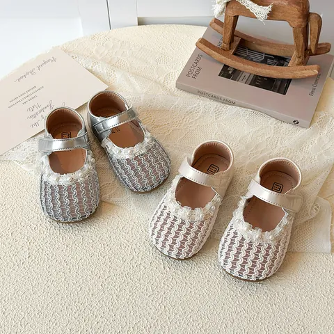 Girls Mary Jane Shoes Pearl Flower Lace Mesh Princess Performance Shoes For Toddler Little Kids Party Wedding Dress Shoes