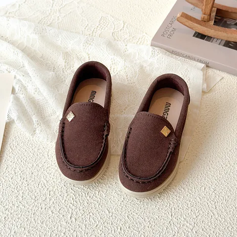 British Style Kids Loafers For Boys Girls Slip On Soft Sole Casual Flat Shoes With Metal Buckle Spring Autumn Moccasins