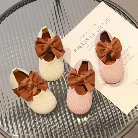 Chaussures Mary Jane Filles Flyknit Noeud Satin Ballerines Princesse Semelle Caoutchouc Souple Velcro Enfants Chaussures