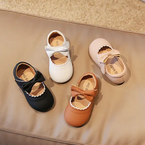 Girls Mary Jane Shoes Microfiber Leather Bow Princess Scalloped Edge Toddler School Walking Shoes Flat Single Shoes