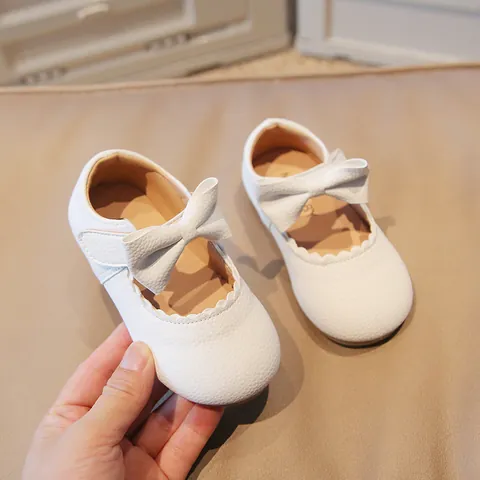 Girls Mary Jane Shoes Microfiber Leather Bow Princess Scalloped Edge Toddler School Walking Shoes Flat Single Shoes