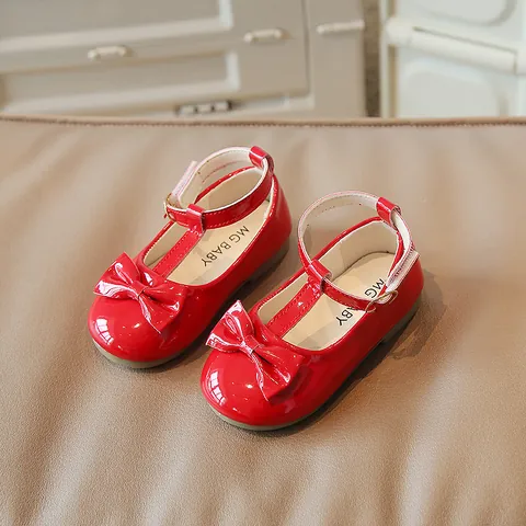 Girl Mary Jane Shoes Patent Leather Princess Bow T-Strap Soft Sole Flat Dress Shoes Toddler Kids Walking Shoes