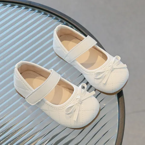 Zapatos Mary Jane para Niñas Princesa Lazo Acolchado Piel Sintética Zapatos Planos Cierre de Velcro Zapatos Escolares para Niñas Pequeñas