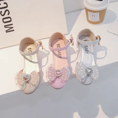 Girls Princess Shoes Rhinestone Bow Glitter Mary Jane Flats For Wedding Party Performance Kids Dress Shoes