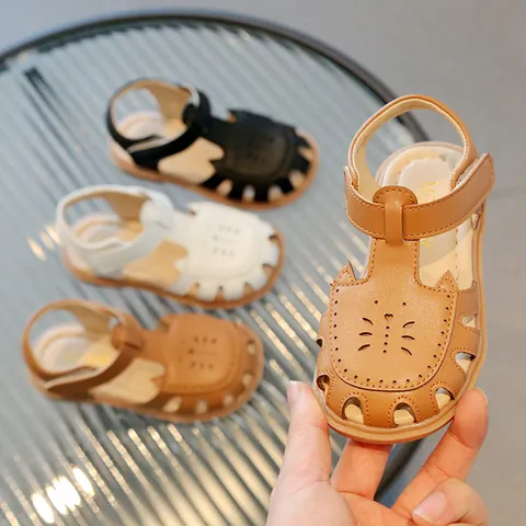 Toddler Girls Sandals Soft Sole PU Leather Hollow Out Princess Beach Shoes Velcro Anti Slip Casual Kids Summer Footwear