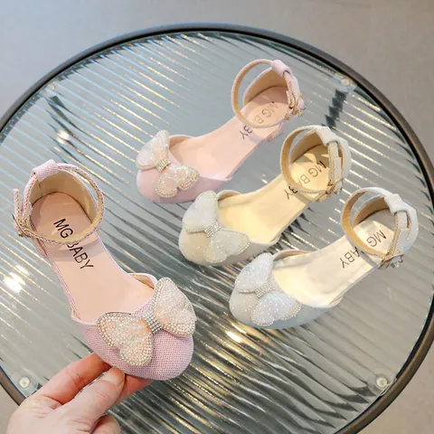 Girls Princess Shoes Rhinestone Bow Artificial Pearl Performance Single Shoes Elegant Wedding Party Dress Shoes For Children