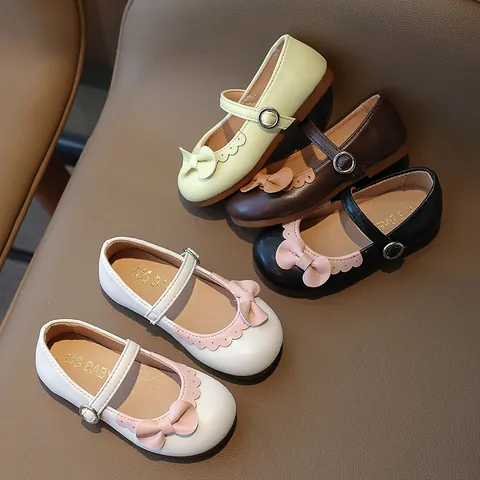 Mädchen Mary Jane Schuhe Süße Schleife Wellenkante Weiche Sohle PU Leder Prinzessin Schuhe Für Kleinkinder Kinder Schule Casual Flache Halbschuhe