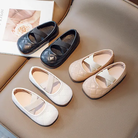 Mädchen Prinzessin Mary Jane Schuhe Gesteppte PU Leder Weiche Sohle Flache Schuhe Mit Überkreuzten Gummibändern Casual Schulschuhe