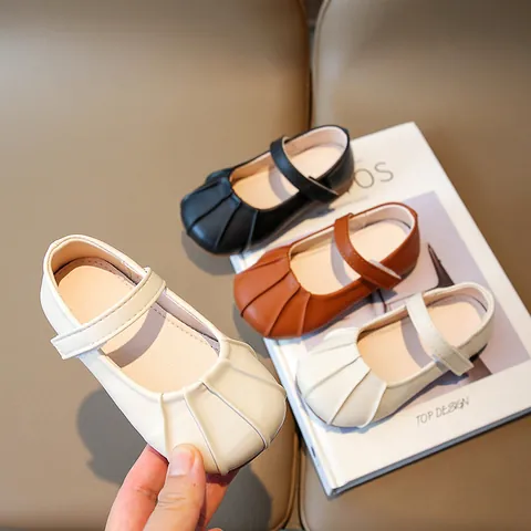 Mädchen Mary Jane Prinzessin Schuhe Süß Gefaltete Runde Zehe PU Leder Flache Schuhe Mit Klettverschluss Für Kleinkinder Kinder