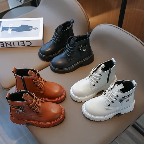 Botas Martin de Moda para Niñas de Cuero PU con Bolsillo Lateral Decoración de Estrellas Botines Antideslizantes Otoño Invierno