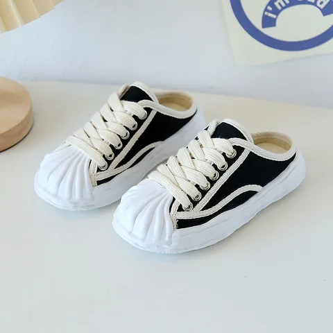 Zapatillas Mule de Lona para Niños con Punta de Concha Sin Cordones Zapatos Casuales para Niños Niñas Zapatillas de Lona Transpirables de Perfil Bajo