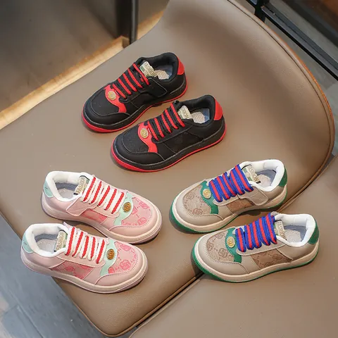 Children's Fashion Casual Sneakers Boys Girls Retro Monogram Running Shoes Breathable Non-slip Kids Dad Shoes Board Shoes