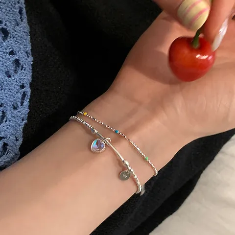 Pulsera de Plata de Ley 925 Con Colgante de Corazón para Mujer Bañado en Oro Cuentas de Arco Iris Joyería Elegante Minimalista Regalo