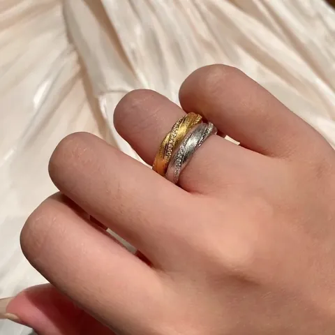 Vintage Light Luxury Twisted Zirconia Ring For Women 925 Sterling Silver Brushed Texture Gold Silver Plated Finger Ring