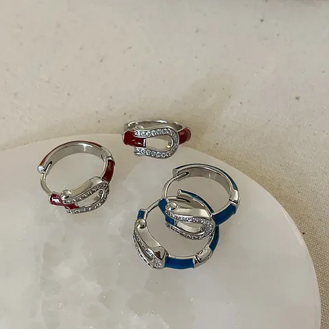 Vintage Horseshoe Enamel Stud Earrings With 925 Sterling Silver Earring Post Zirconia Inlaid Gold Plated Alloy Earrings For Women Jewelry