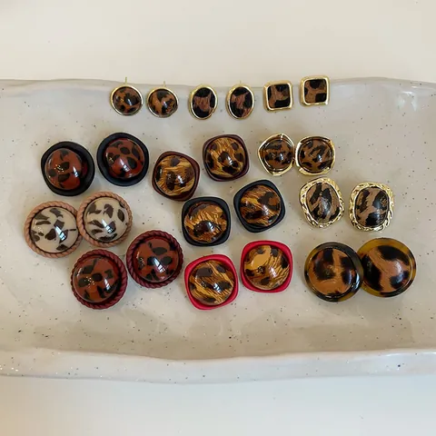 Vintage Leopard Print Resin Stud Earrings With 925 Sterling Silver Earring Post Geometric Fashion Jewelry For Women Autumn Winter Commuting