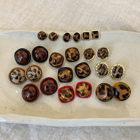 Vintage Leopard Print Resin Stud Earrings With 925 Sterling Silver Earring Post Geometric Fashion Jewelry For Women Autumn Winter Commuting