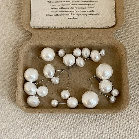 French Vintage Irregular Faux Pearl Stud Earrings With 925 Sterling Silver Earring Post Hammered Texture Alloy Women Daily Jewelry