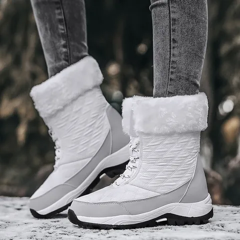 Botas de Nieve de Invierno para Mujer Forradas de Piel Sintética Cálidas Zapatos de Caminata Antideslizantes de Cuero PU Acolchado