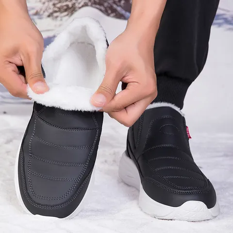 Unisex Winter Warme Walkingschuhe Wasserdicht Kunstleder Slipper Kunstfell Gefüttert Rutschfeste Schneestiefel Für Senioren Eltern