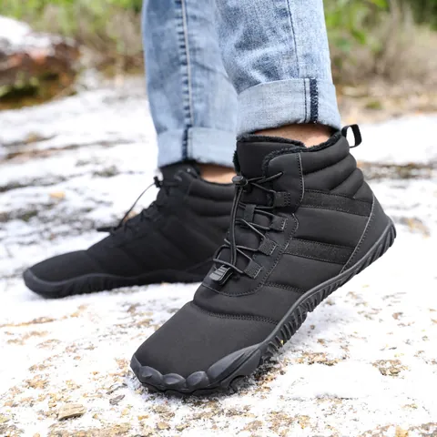 Outdoor Waterproof Winter Snow Boots For Men Women Thickened Plush Lining Anti-Slip Rubber Sole Warm Hiking Barefoot Boots