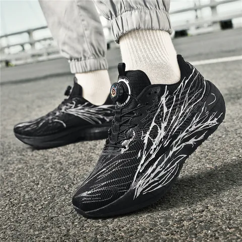 Men Women Running Shoes Breathable Mesh Sport Sneakers With Rotary Buckle Lightweight Cushioned Athletic Training Shoes