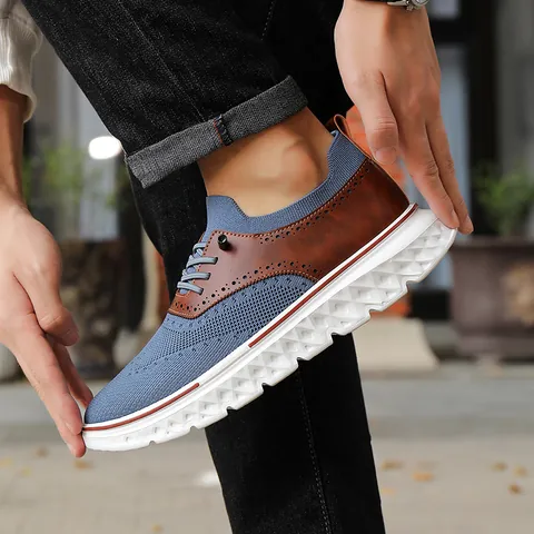 Men's Casual Shoes Brogue Lightweight Breathable Loafers Knitted Mesh Synthetic Leather EVA Sole Urban Fashion Walking Sneakers