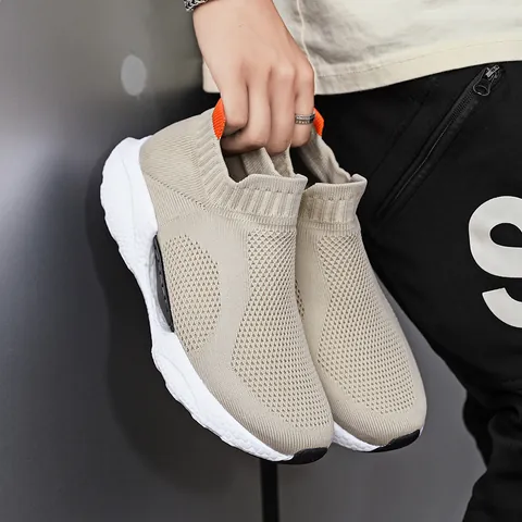 Men Breathable Knit Mesh Slip On Sneakers Lightweight Cushioning Casual Running Walking Sock Shoes Large Size Comfort Footwear