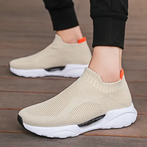 Men Breathable Knit Mesh Slip On Sneakers Lightweight Cushioning Casual Running Walking Sock Shoes Large Size Comfort Footwear