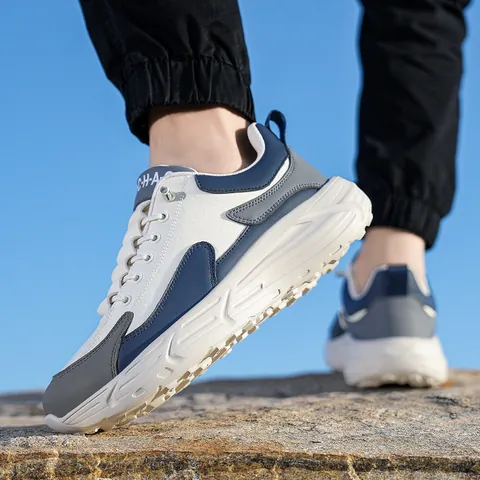 Men's Casual Running Shoes Big Size Chunky Sneakers Breathable Lightweight Synthetic Leather Lace Up Outdoor Fashion Walking Shoes