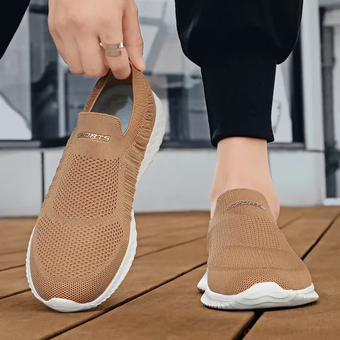Men Women Slip-On Breathable Flyknit Walking Shoes Lightweight Thick Sole Casual Fitness Sneakers Daily Sports Shoes