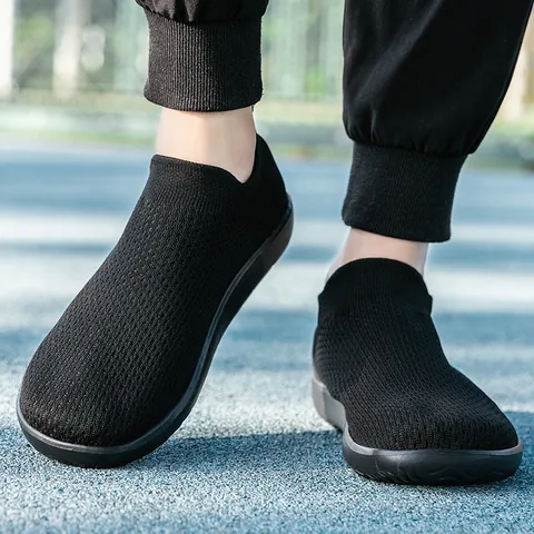 Men's Breathable Flyknit Socks Shoes Slip On Casual Sneakers Lightweight Walking Sport Shoes Wide Width Running Shoes