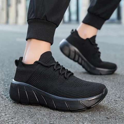 Unisex Atmungsaktive Fly-Knit Mesh Wanderschuhe Leichte Dicke Sohle Dämpfung Casual Sneaker Fitness Laufen Gehen