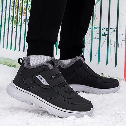 Winter Warm Snow Boots For Men Women Fleece Lined Waterproof Non Slip Velcro Walking Shoes Seniors Outdoor Cotton Shoes