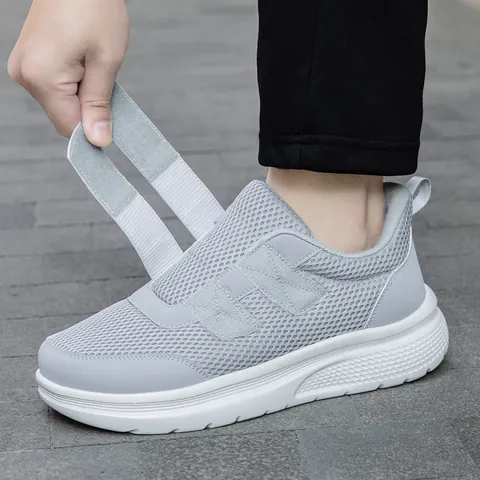 Men's Breathable Mesh Walking Shoes Lightweight Casual Sneakers With Velcro Closure Wide Toe Box Comfortable Non-Slip Sole