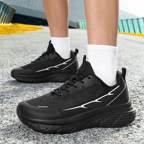 Men's Wide Toe Box Running Shoes Breathable Mesh Thick Sole Casual Sneakers Lightweight Fashion Patchwork Walking Shoes Plus Size