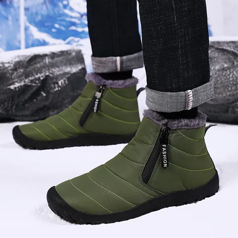 Men's Winter Snow Boots Waterproof Outdoor Cold Proof Fur Lined Boots With Side Zipper Non Slip Rubber Sole Warm Shoes