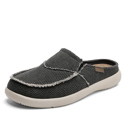 Mules de Lona Informales para Hombre Transpirables de Algodón Sin Cordones Zapatos de Descanso Pantuflas de Verano al Aire Libre Mocasines Vintage Con Suela de Caucho para Hombre