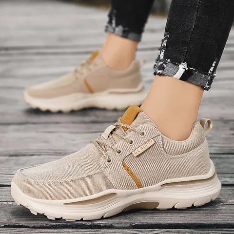 Chaussures en Toile Décontractées pour Hommes Respirantes Légères Baskets Basses Couleur Unie pour Activités de Plein Air Quotidiennes