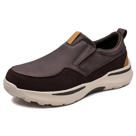 Men's Casual Slip On Shoes Microfiber Leather Loafers Breathable Shock Absorbing Round Toe Thick Sole Footwear For Daily Work