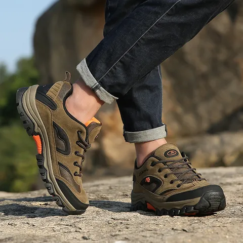 Men's Outdoor Hiking Shoes Suede Leather Anti-Slip Wear-Resistant Warm Trekking Sneakers For Men Climbing Walking Footwear