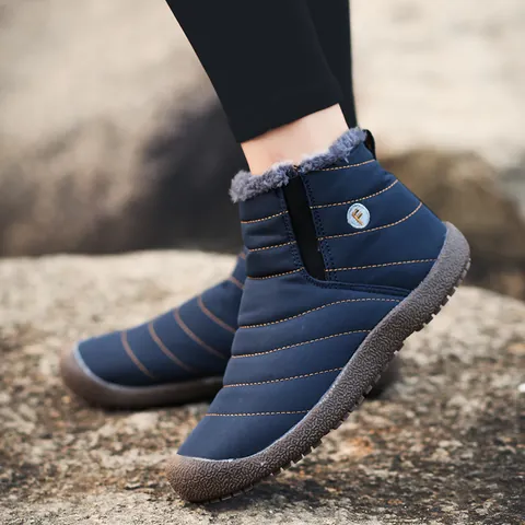 Men's Outdoor Waterproof Snow Boots Winter Warm Faux Fur Lined Quilted Ankle Boots Non-Slip Rubber Sole Casual Cotton Shoes