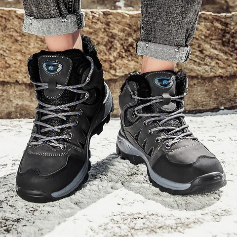 Winter Outdoor Hiking Boots Men Women Fleece Lined Warm Non Slip High Top Casual Snow Shoes For Walking Trekking